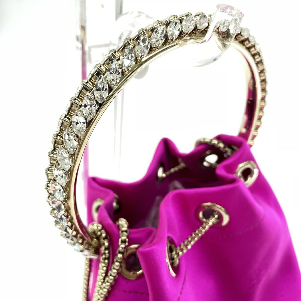 JIMMY CHOO Bonbon Satin Bijou Drawstring Bag Pink Ladies 4