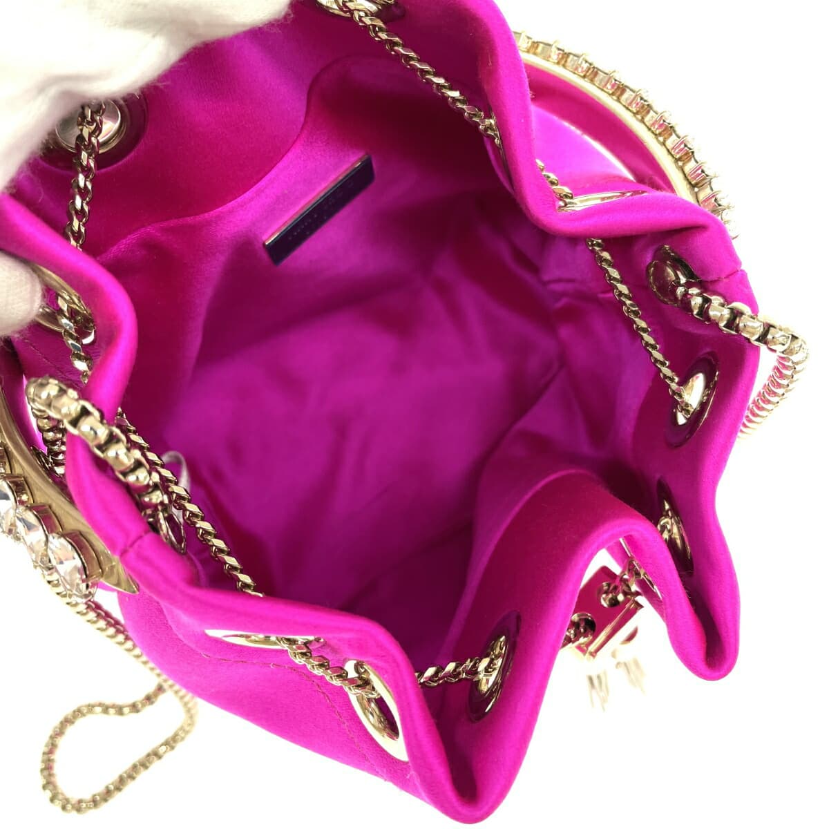 JIMMY CHOO Bonbon Satin Bijou Drawstring Bag Pink Ladies 6
