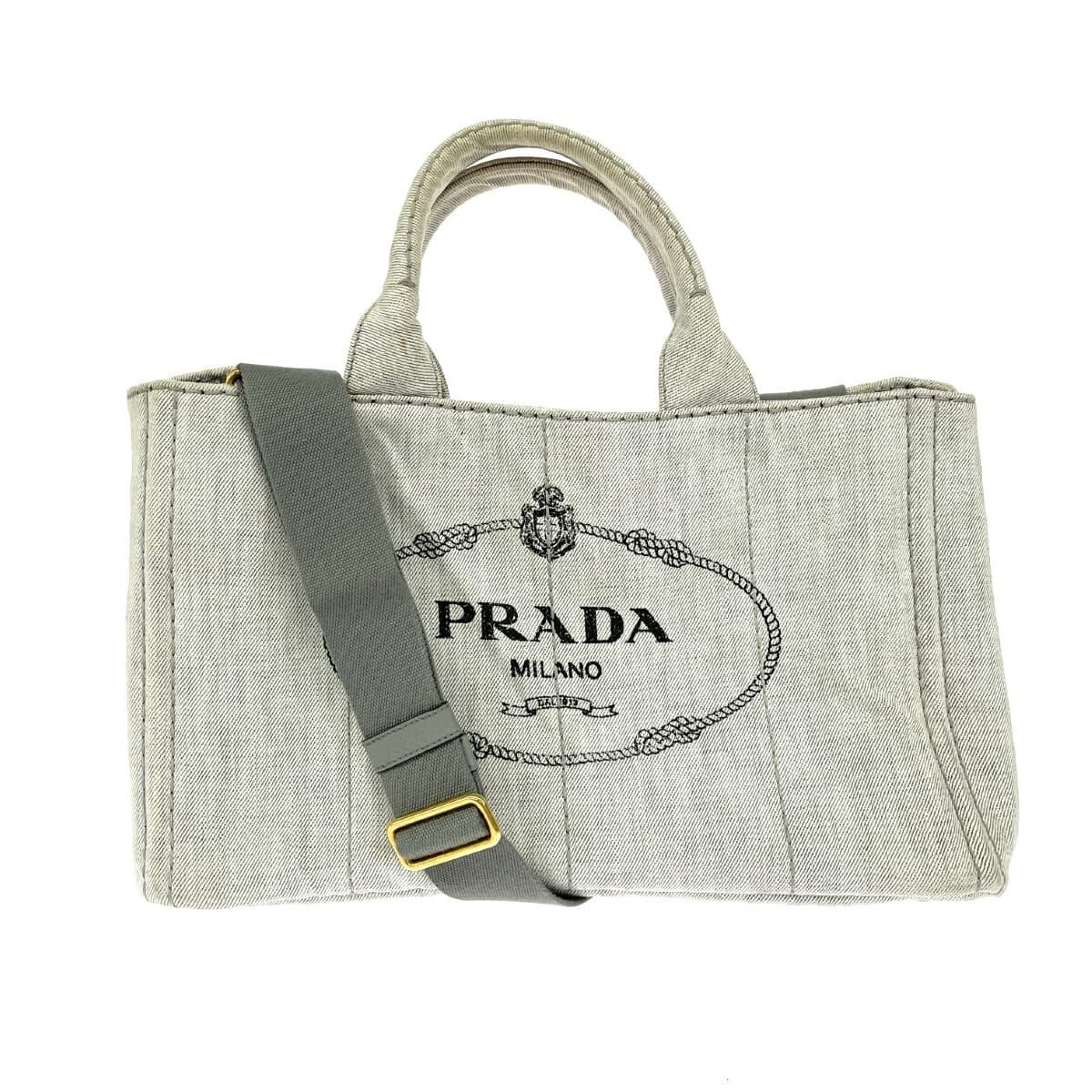 PRADA Canapa Tote Denim Gray Women's