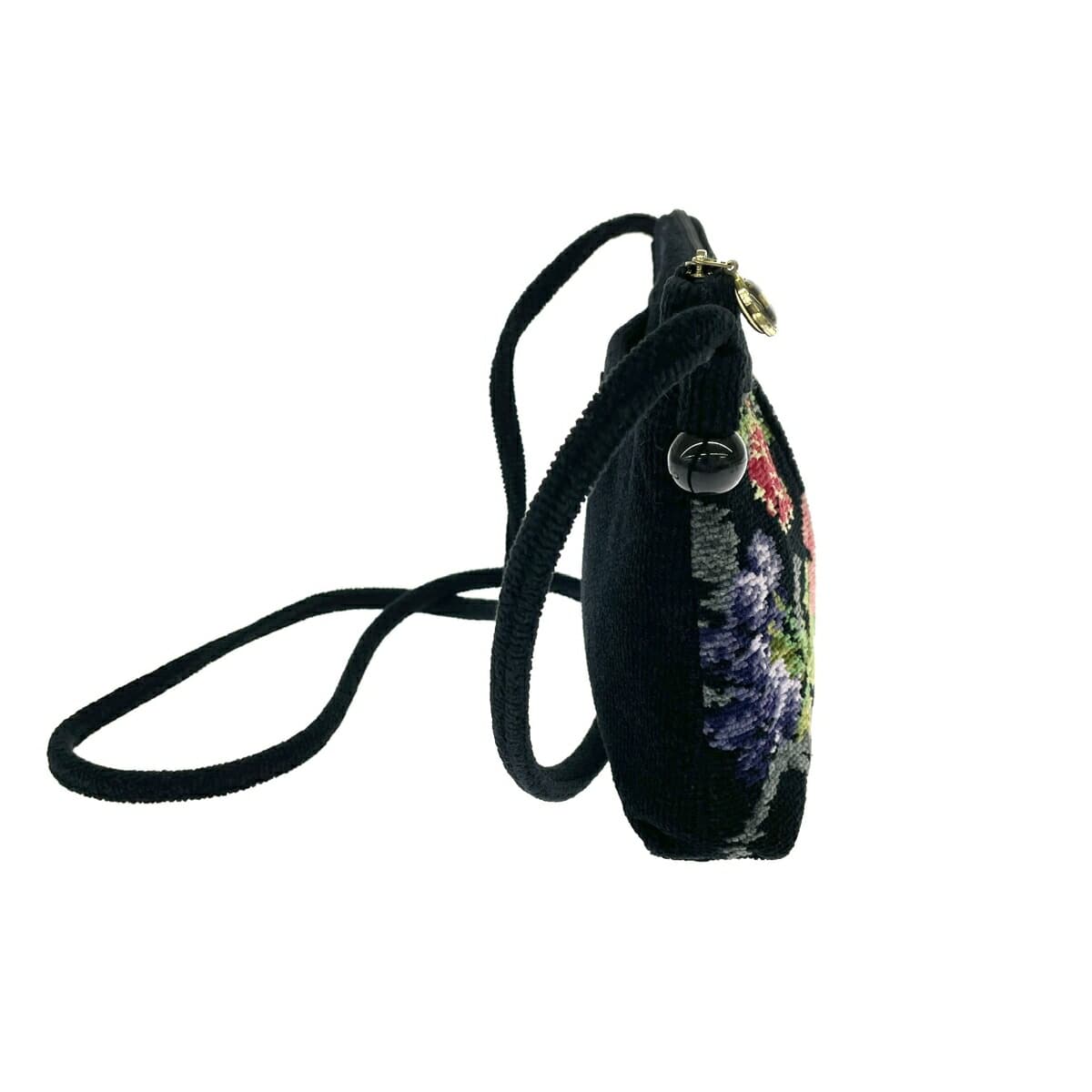 FEILER Shoulder Bag Floral Pattern Chenille Weave Black Ladies 2