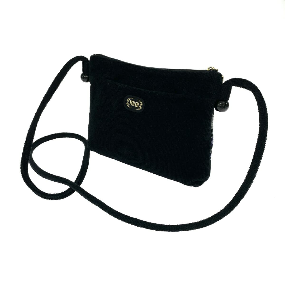 FEILER Shoulder Bag Floral Pattern Chenille Weave Black Ladies 3