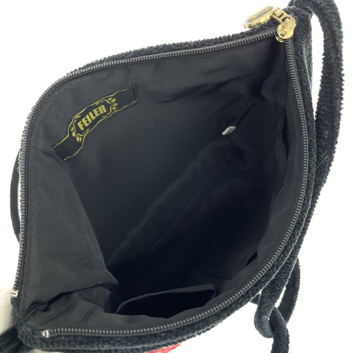 FEILER Shoulder Bag Floral Pattern Chenille Weave Black Ladies 6