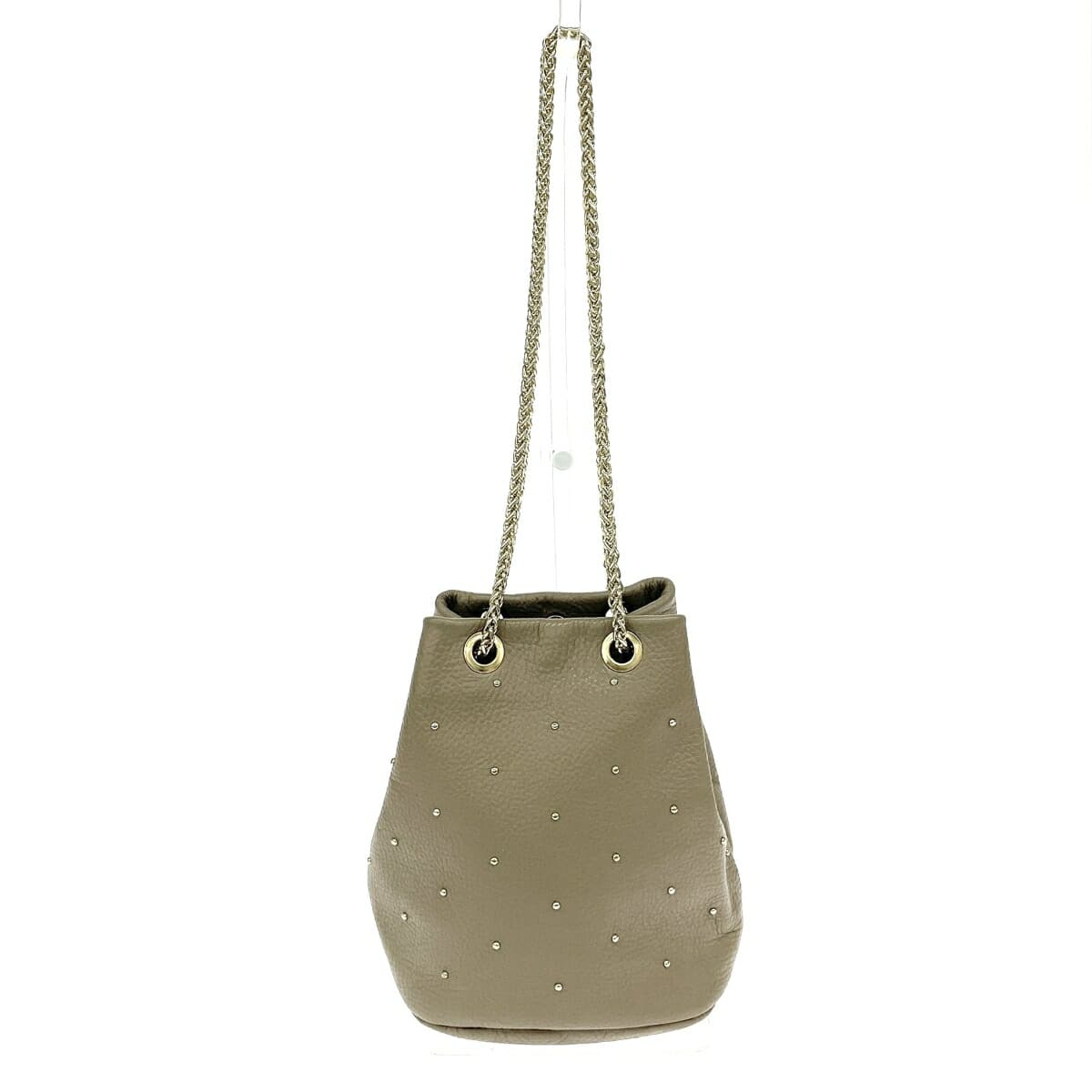 MARLON FIRENZE Marlon Firenze Chain Shoulder Bag Drawstring Studs Leather Beige Ladies