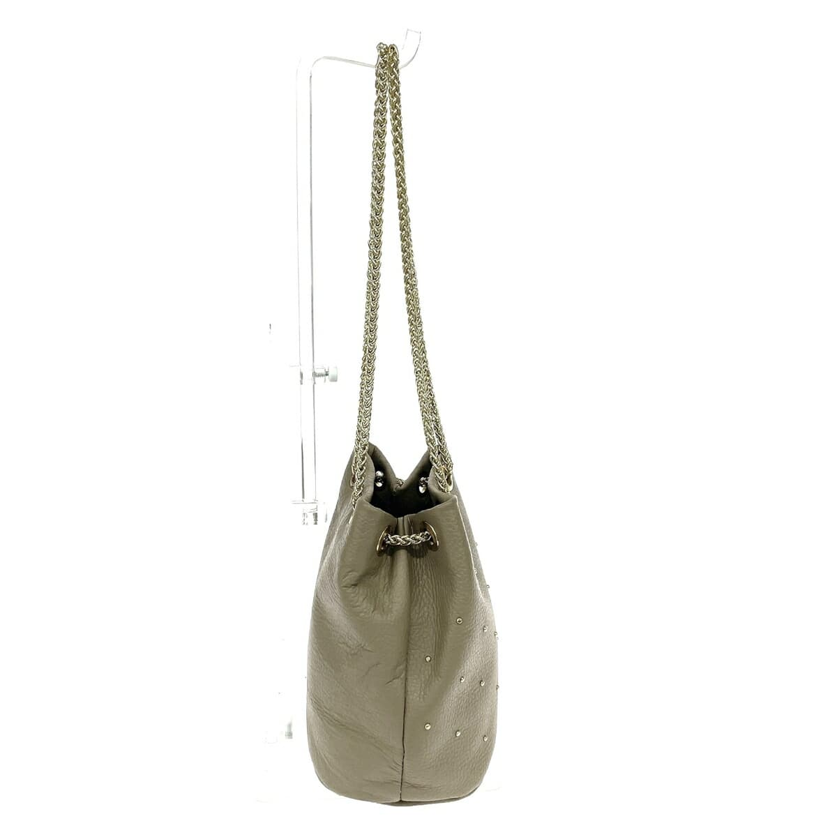 MARLON FIRENZE Marlon Firenze Chain Shoulder Bag Drawstring Studs Leather Beige Ladies 2