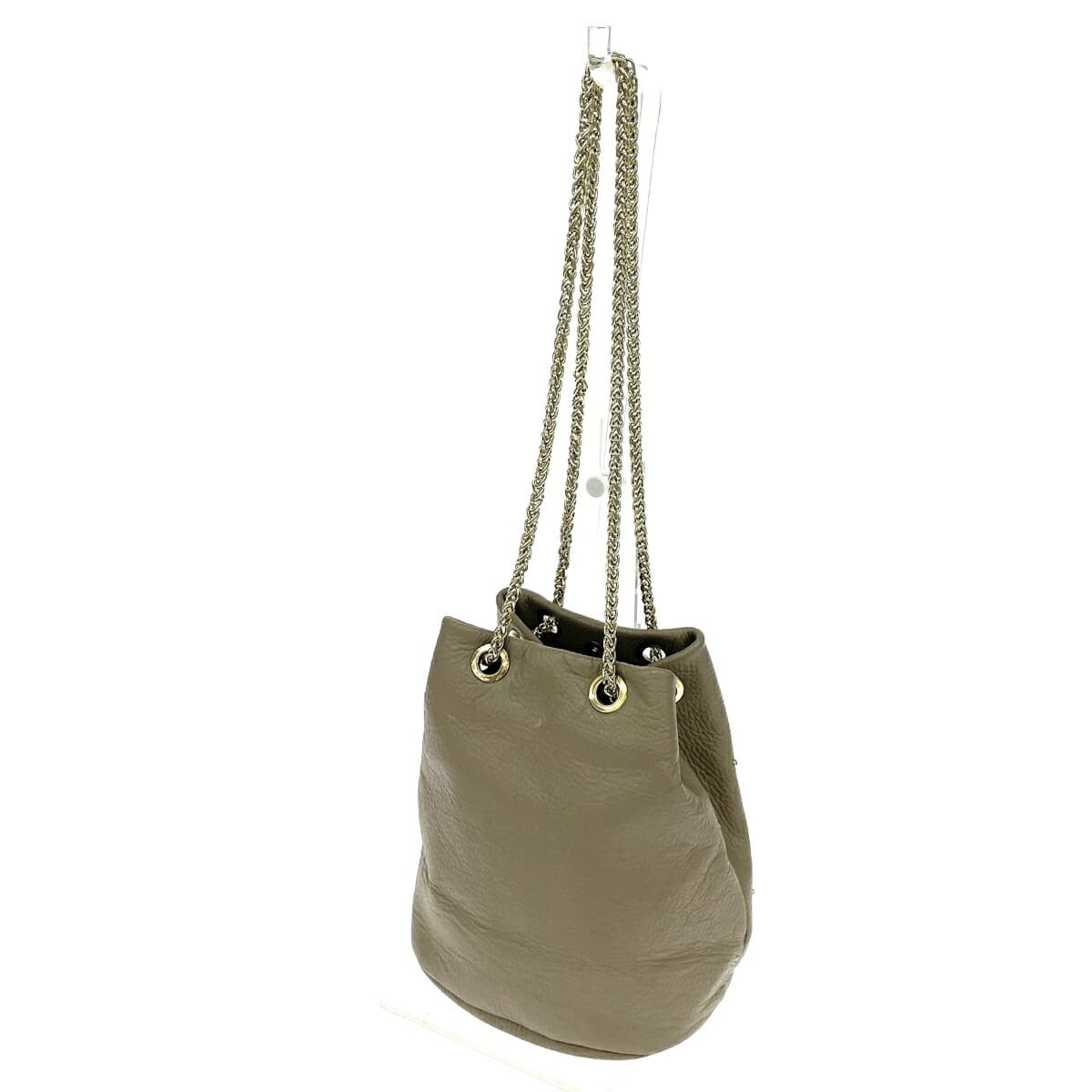 MARLON FIRENZE Marlon Firenze Chain Shoulder Bag Drawstring Studs Leather Beige Ladies 3