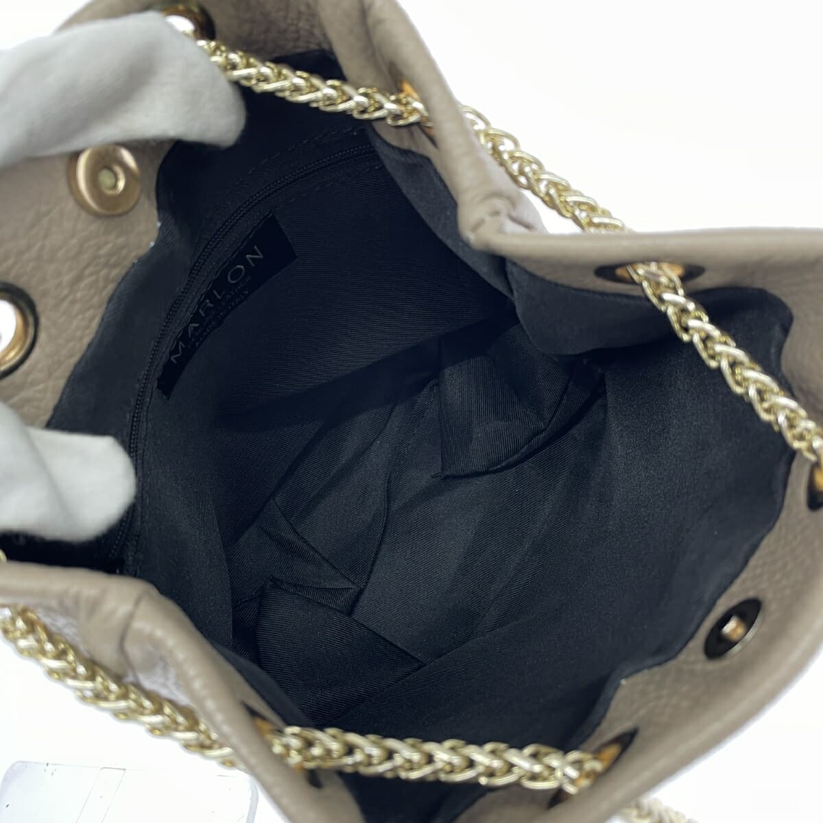 MARLON FIRENZE Marlon Firenze Chain Shoulder Bag Drawstring Studs Leather Beige Ladies 6