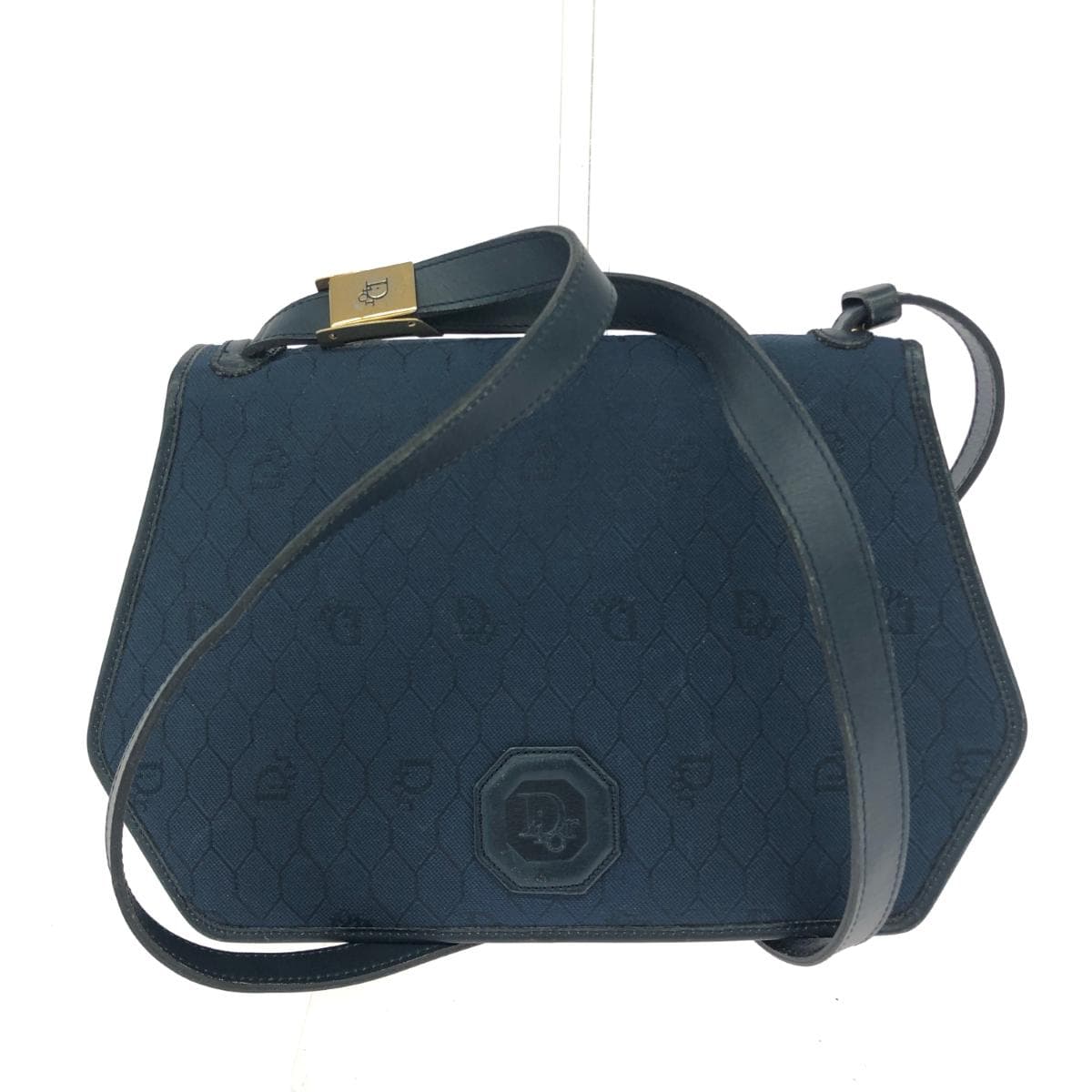 Christian Dior One Shoulder Bag Honeycomb Pattern/Push Lock/Canvas Nylon Navy Ladies
