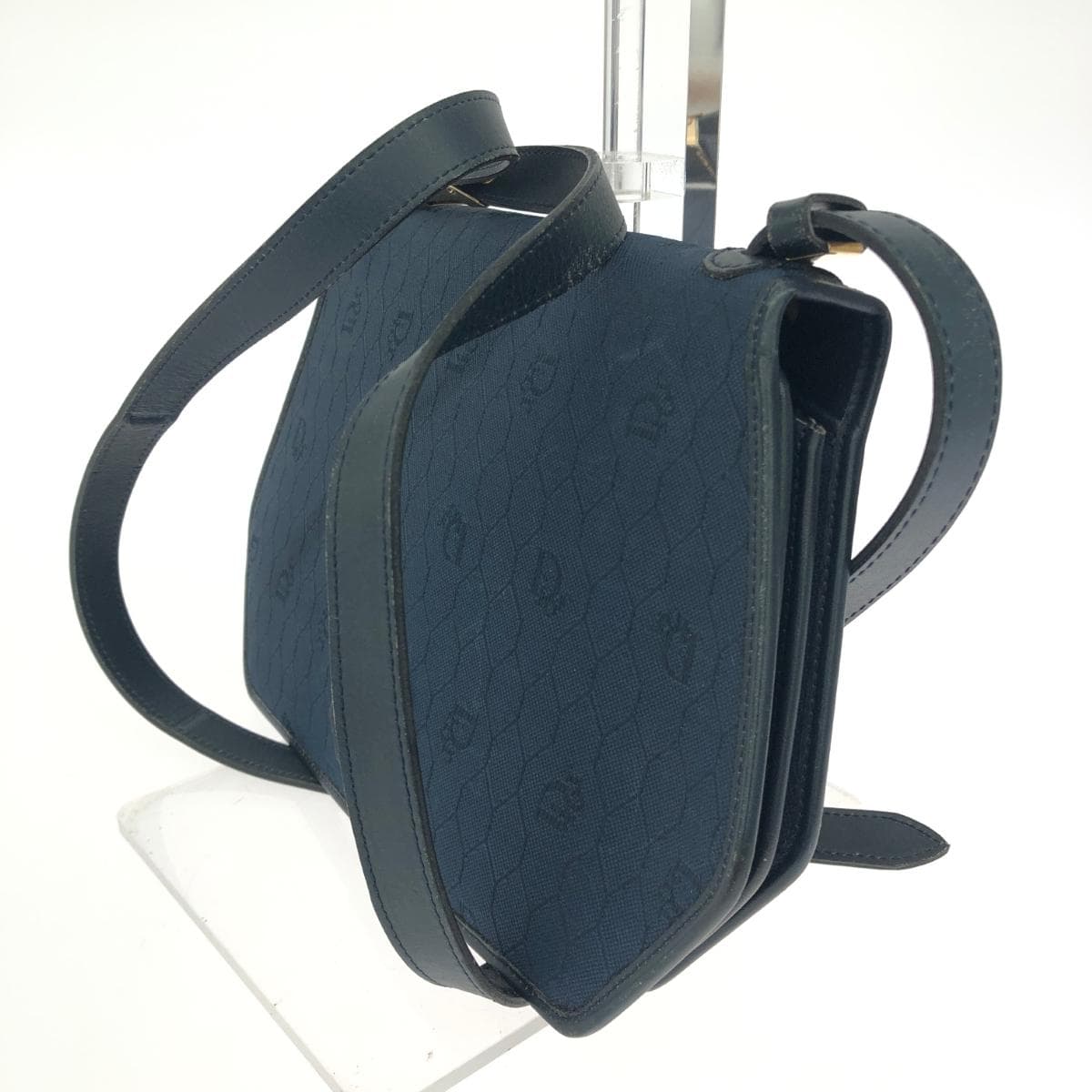 Christian Dior One Shoulder Bag Honeycomb Pattern/Push Lock/Canvas Nylon Navy Ladies 3