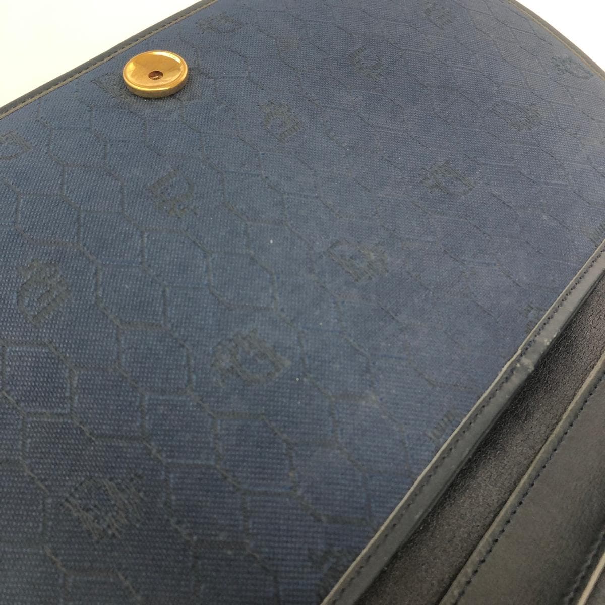 Christian Dior One Shoulder Bag Honeycomb Pattern/Push Lock/Canvas Nylon Navy Ladies 6