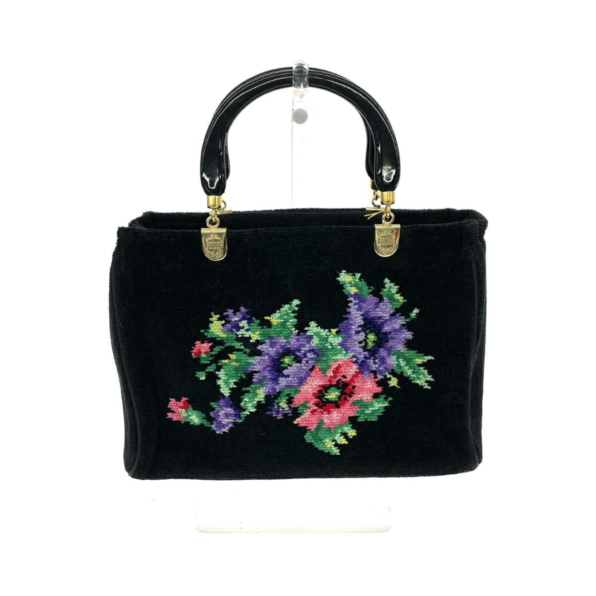 FEILER Handbag Prague Handle Poppies Chenille Weave Black Ladies
