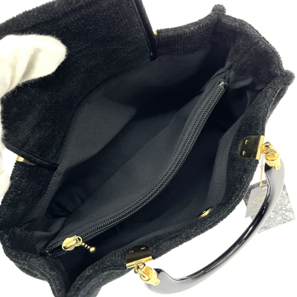 FEILER Handbag Prague Handle Poppies Chenille Weave Black Ladies 6