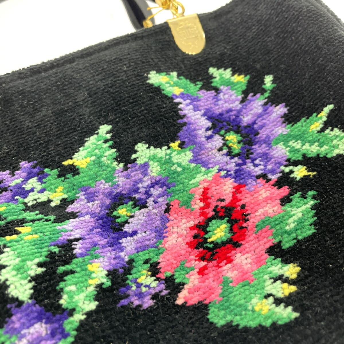 FEILER Handbag Prague Handle Poppies Chenille Weave Black Ladies 7