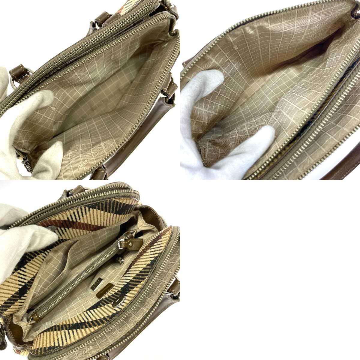 DAKS LONDON Handbag House Check Pattern Canvas Beige Women's 5