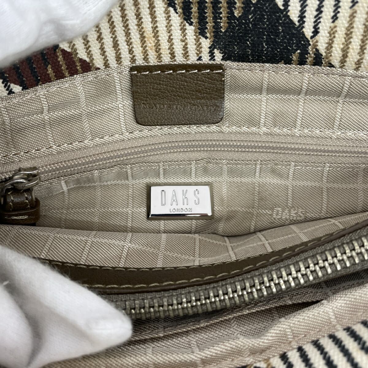 DAKS LONDON Handbag House Check Pattern Canvas Beige Women's 6
