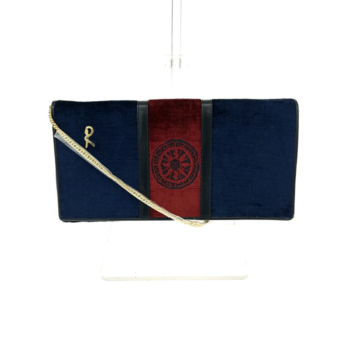 ROBERTA DI CAMERINO Chain Clutch Bag R Logo Velvet Vintage Navy Ladies