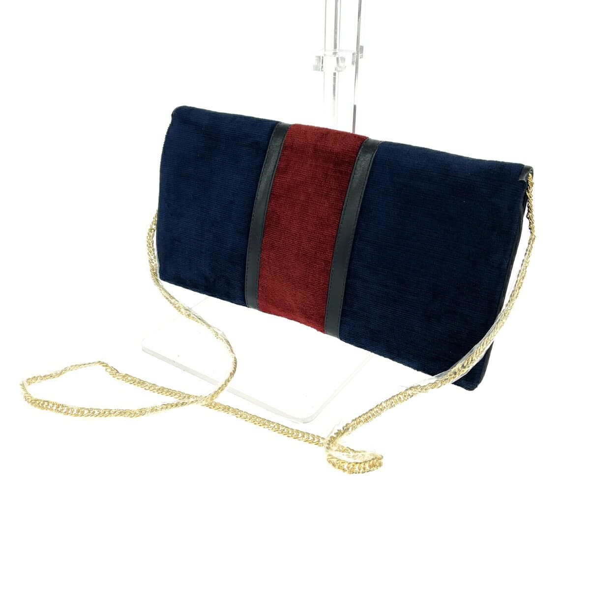 ROBERTA DI CAMERINO Chain Clutch Bag R Logo Velvet Vintage Navy Ladies 3