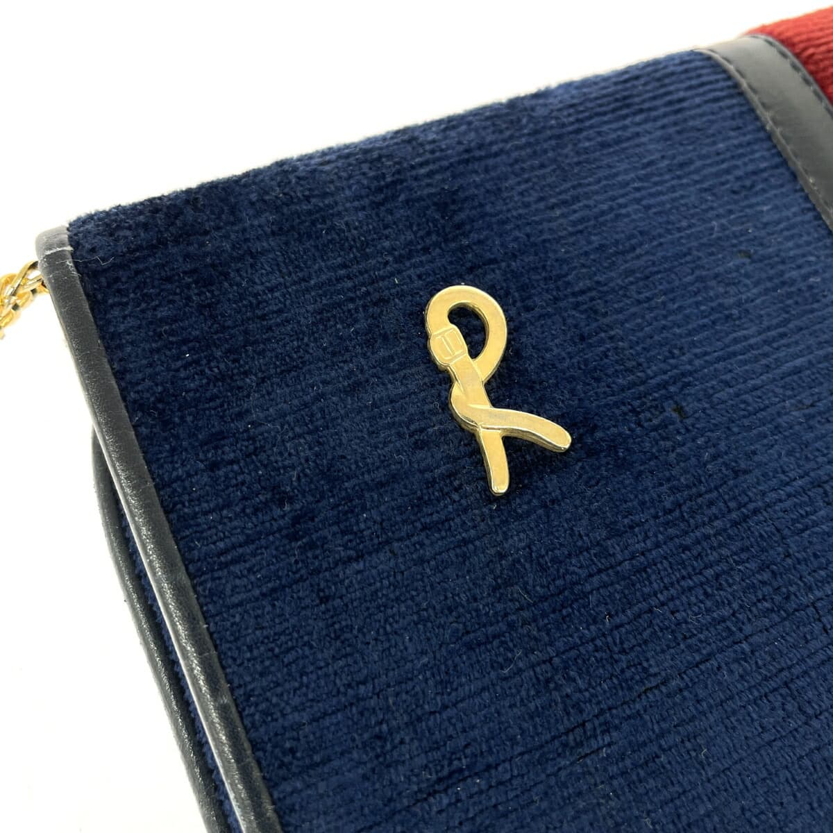 ROBERTA DI CAMERINO Chain Clutch Bag R Logo Velvet Vintage Navy Ladies 5