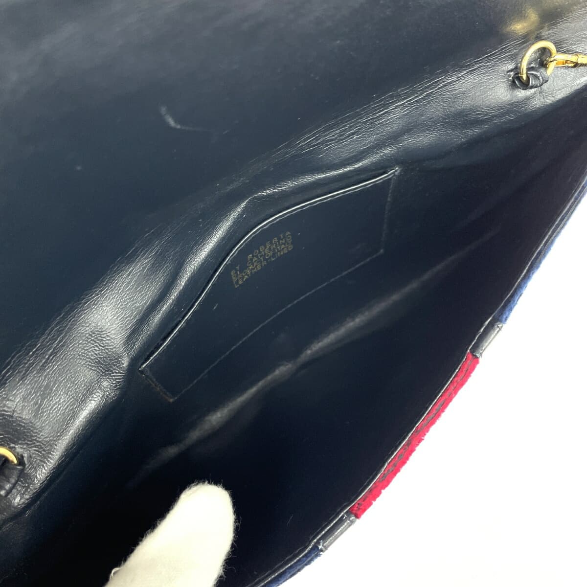 ROBERTA DI CAMERINO Chain Clutch Bag R Logo Velvet Vintage Navy Ladies 7