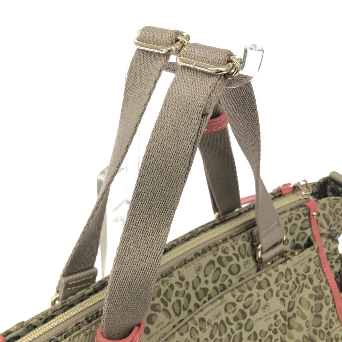 CHRISTIAN OLIVIER 2WAY Tote Bag Good Condition Leopard Nylon Beige Women's 4