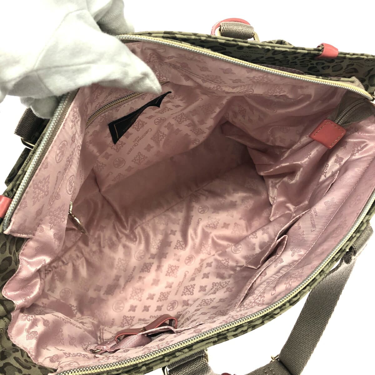 CHRISTIAN OLIVIER 2WAY Tote Bag Good Condition Leopard Nylon Beige Women's 7