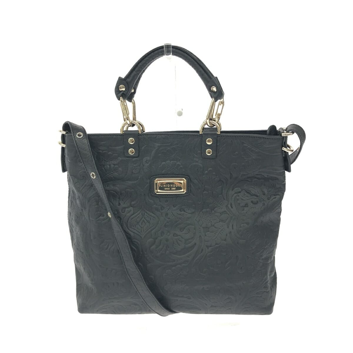 PLINIO VISONA 2WAY Bag - Embossed/Leather - Black - Women's