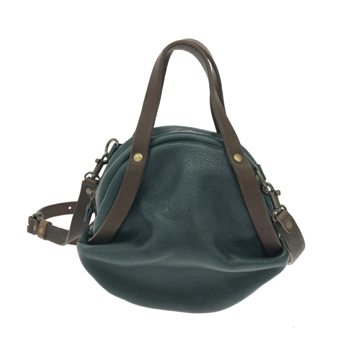 ORZO Orzo Orzo/2WAY Handbag Round Shape/Japanese Leather Market/Oil Leather/Dark Green Green Unisex