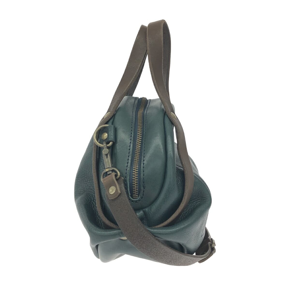 ORZO Orzo Orzo/2WAY Handbag Round Shape/Japanese Leather Market/Oil Leather/Dark Green Green Unisex 2