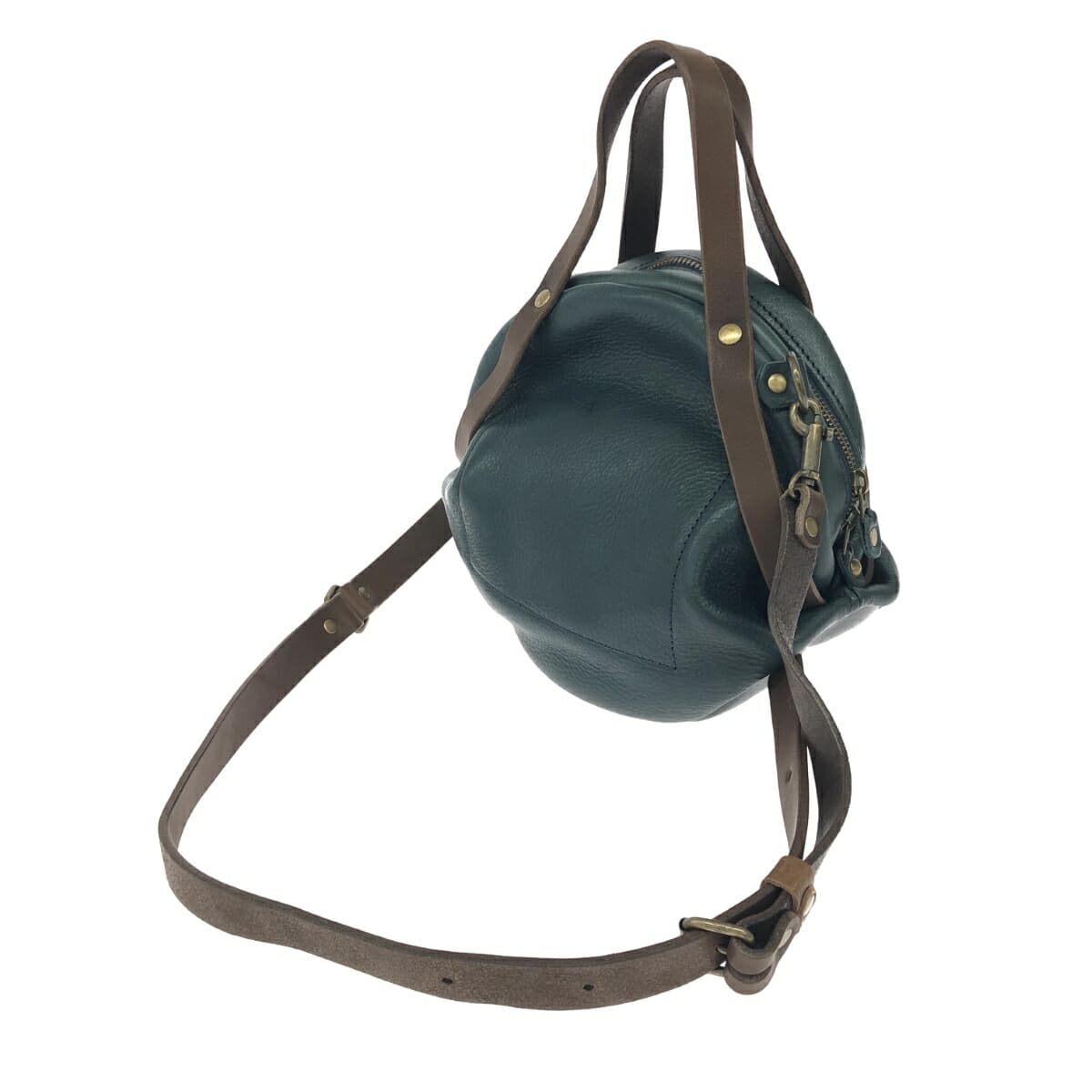 ORZO Orzo Orzo/2WAY Handbag Round Shape/Japanese Leather Market/Oil Leather/Dark Green Green Unisex 3