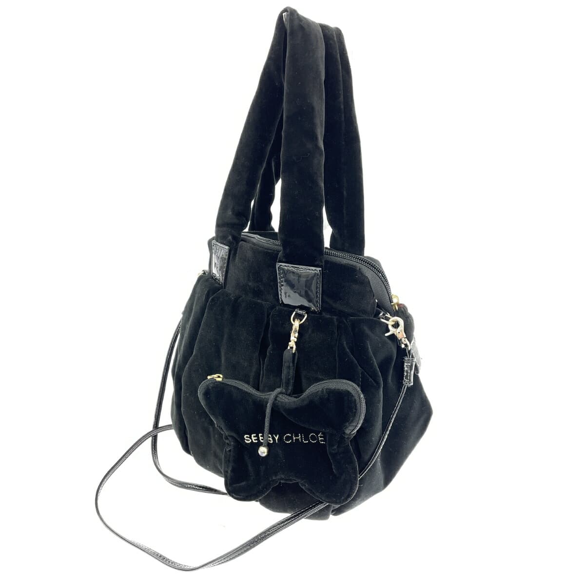 SEE BY CHLOE 2WAY Bag Good Condition Velvet Black Ladies 3