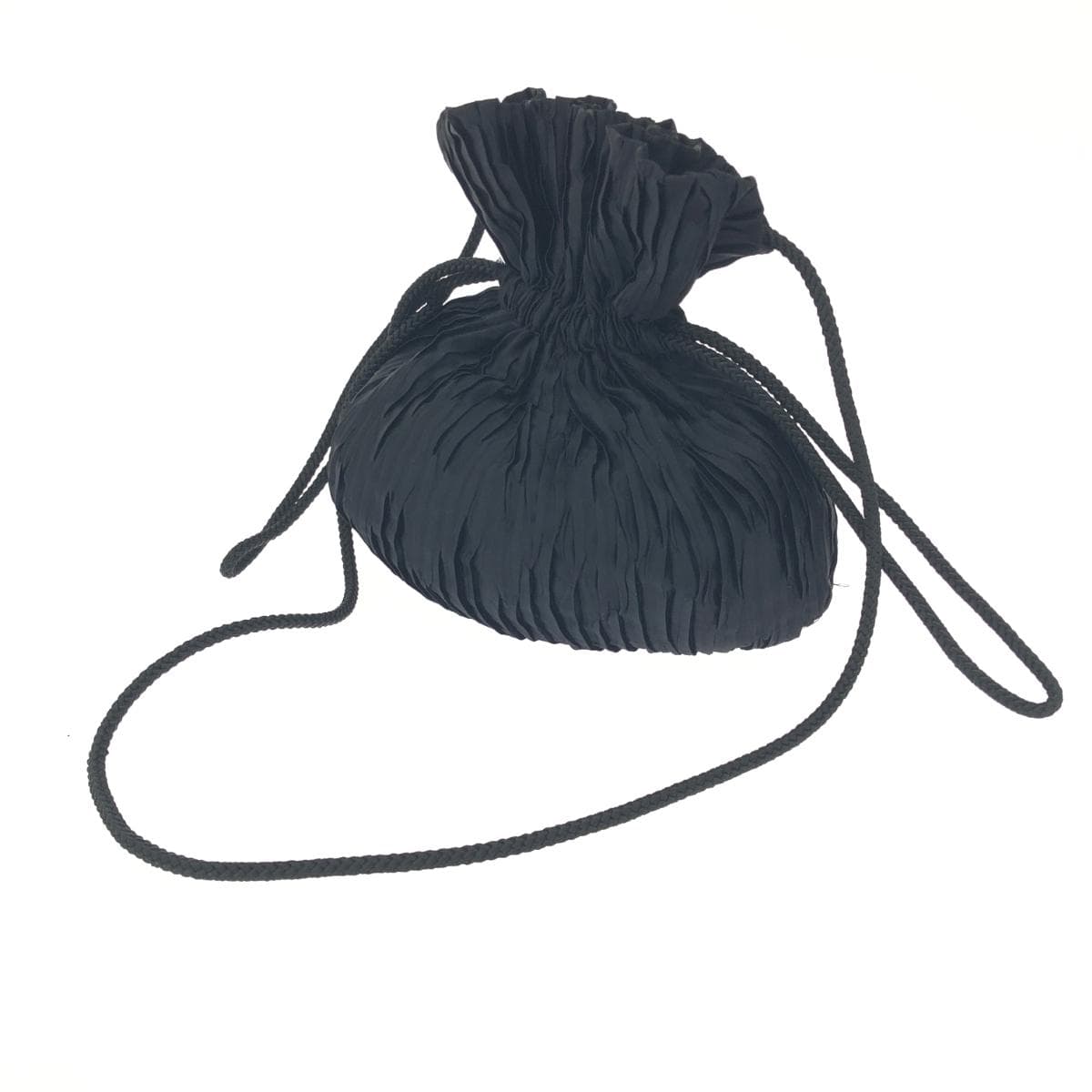 LA BAGAGERIE Drawstring Shoulder Bag Good Condition Satin Black Women's 3