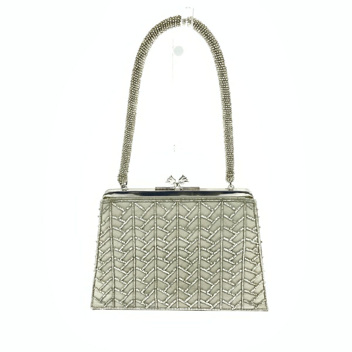 ROPE Ropé clasp handbag, Japanese style, beads, satin, gray, ladies