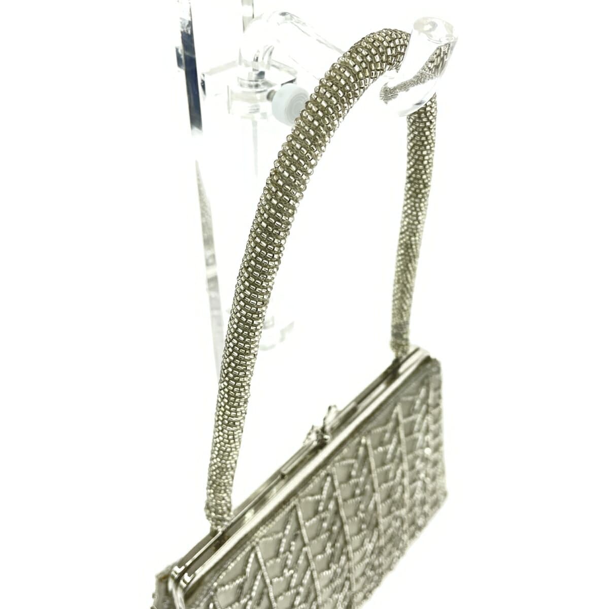 ROPE Ropé clasp handbag, Japanese style, beads, satin, gray, ladies 4