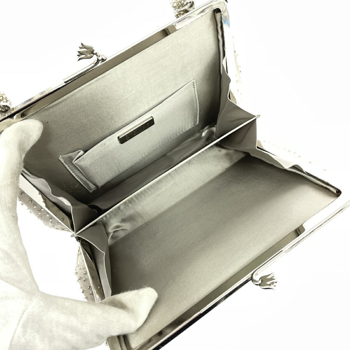 ROPE Ropé clasp handbag, Japanese style, beads, satin, gray, ladies 6