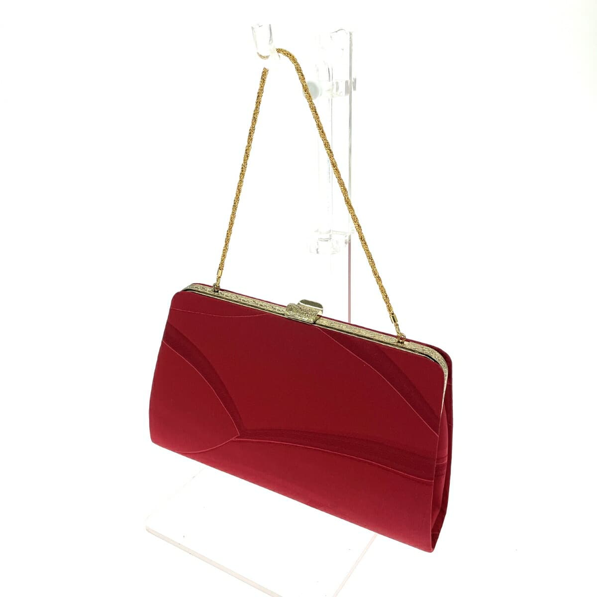 No-brand clasp chain clutch bag, traditional Japanese attire, satin, red, for ladies 3