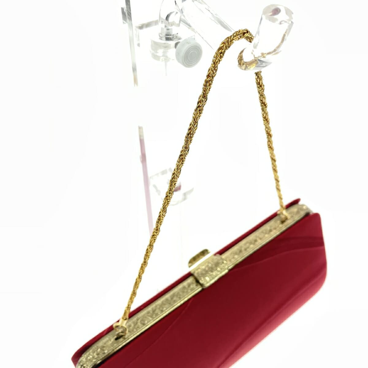 No-brand clasp chain clutch bag, traditional Japanese attire, satin, red, for ladies 4