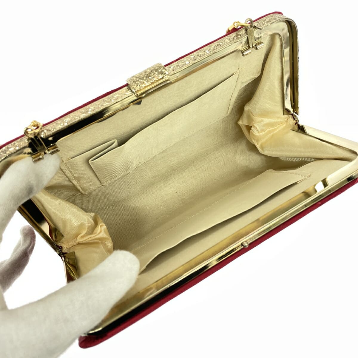 No-brand clasp chain clutch bag, traditional Japanese attire, satin, red, for ladies 7