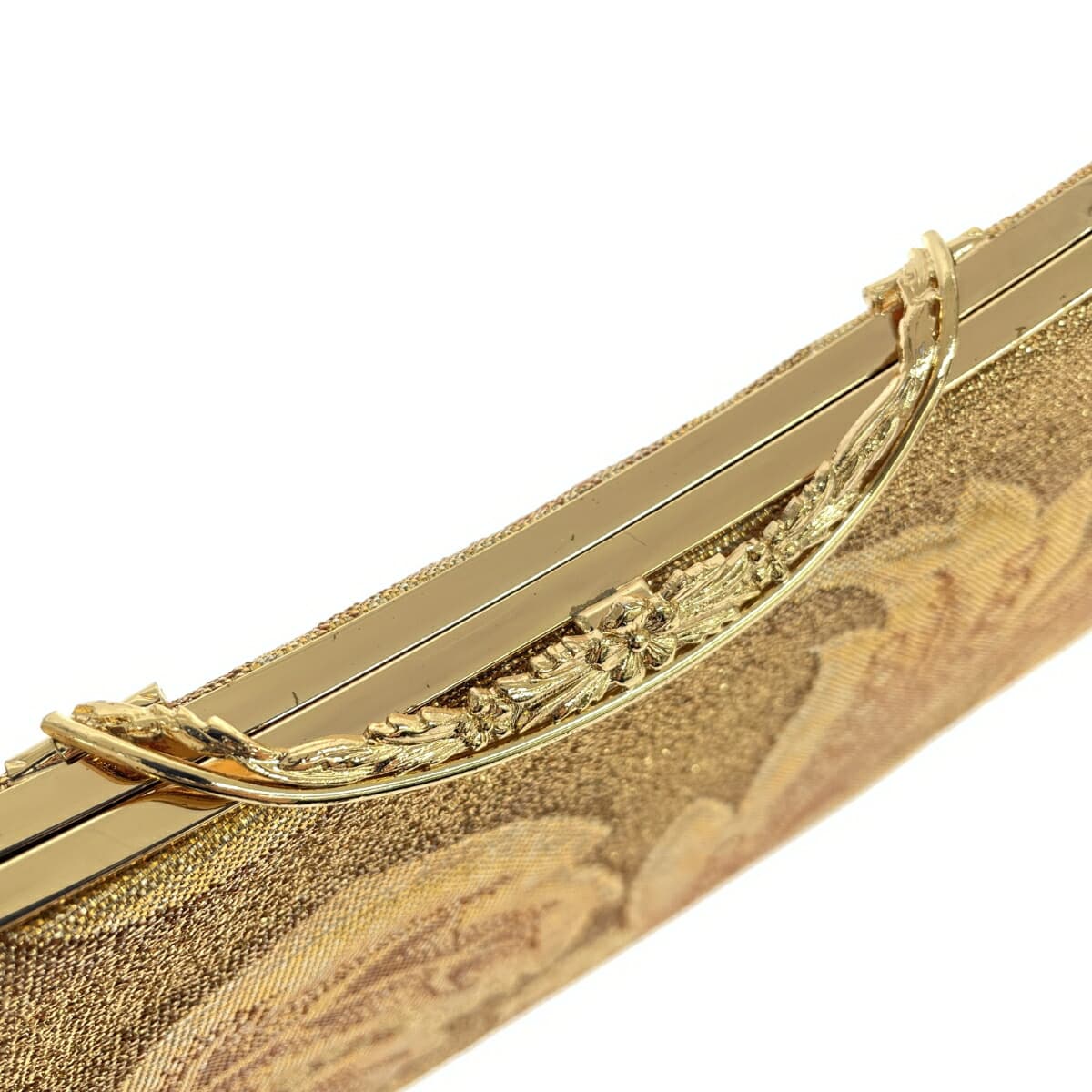 White Peony Hakubotan Frame Chain Clutch Bag Like New Kimono/Flower/Satin Gold Color Women's 6