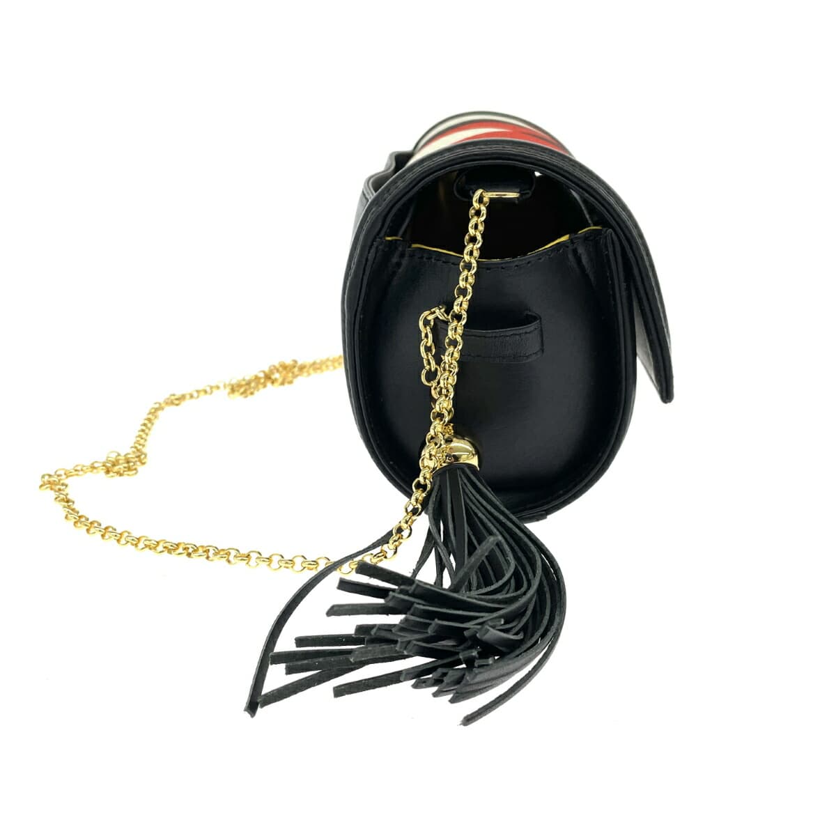 Enevare 2WAY party bag in good condition, chain, stripe, tassel, satin, black, women's 2