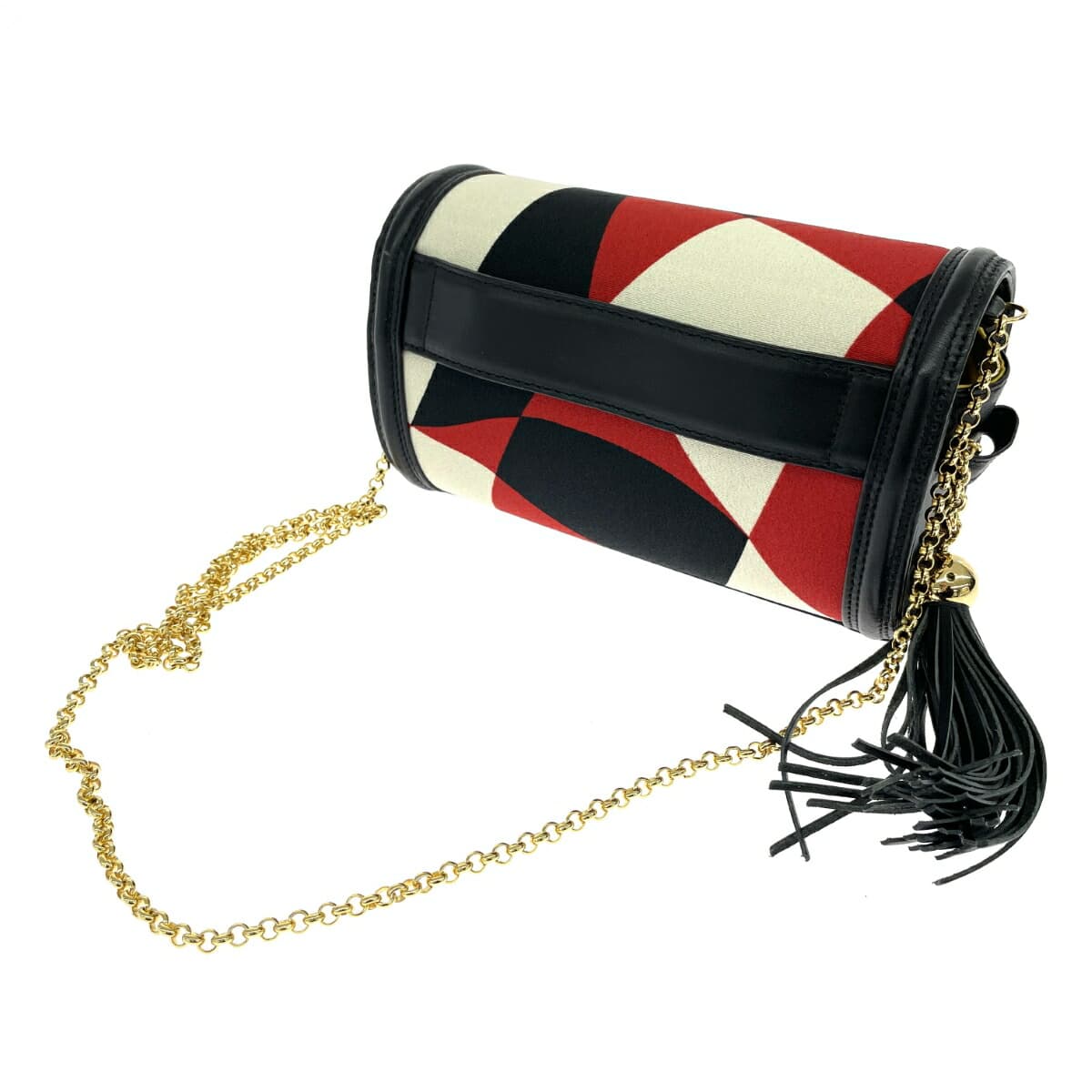 Enevare 2WAY party bag in good condition, chain, stripe, tassel, satin, black, women's 3