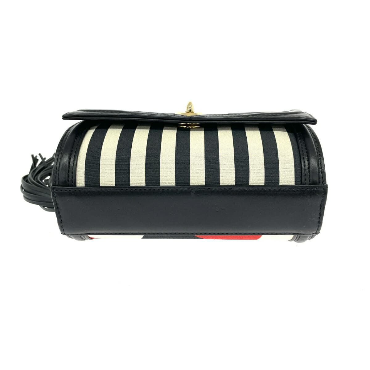 Enevare 2WAY party bag in good condition, chain, stripe, tassel, satin, black, women's 4