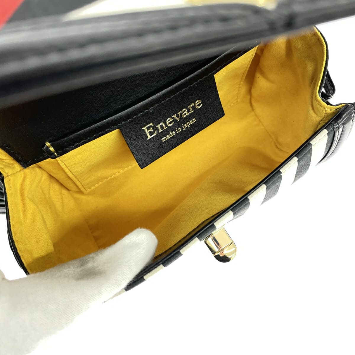 Enevare 2WAY party bag in good condition, chain, stripe, tassel, satin, black, women's 5