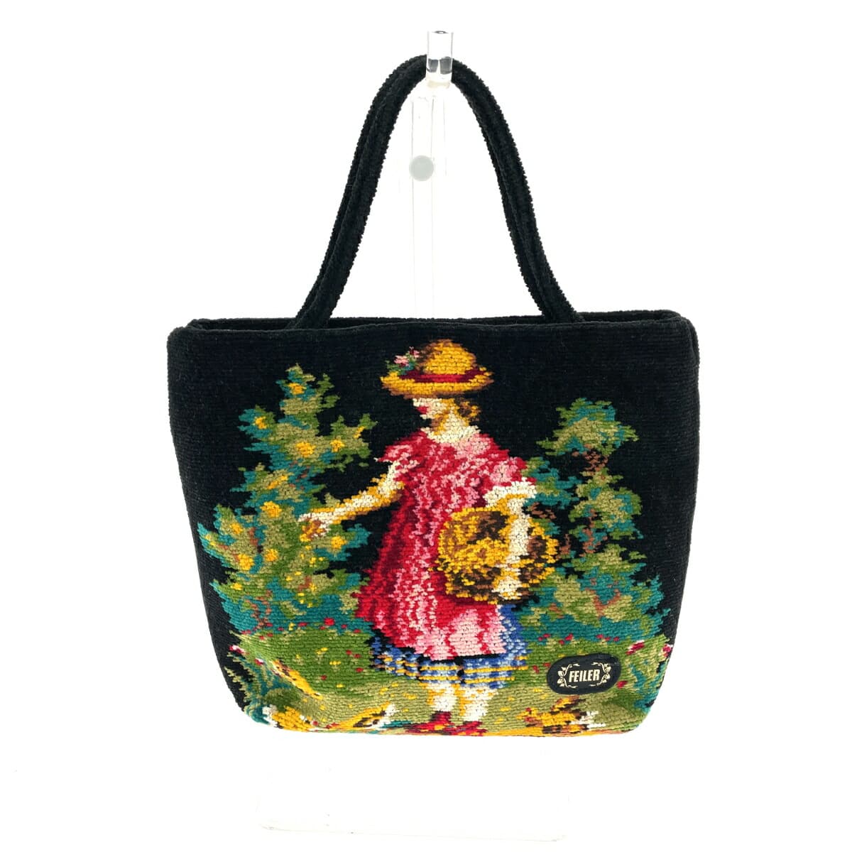 FEILER Mini Tote Bag - Girl, Little Bird, Chenille Weave - Black, Ladies