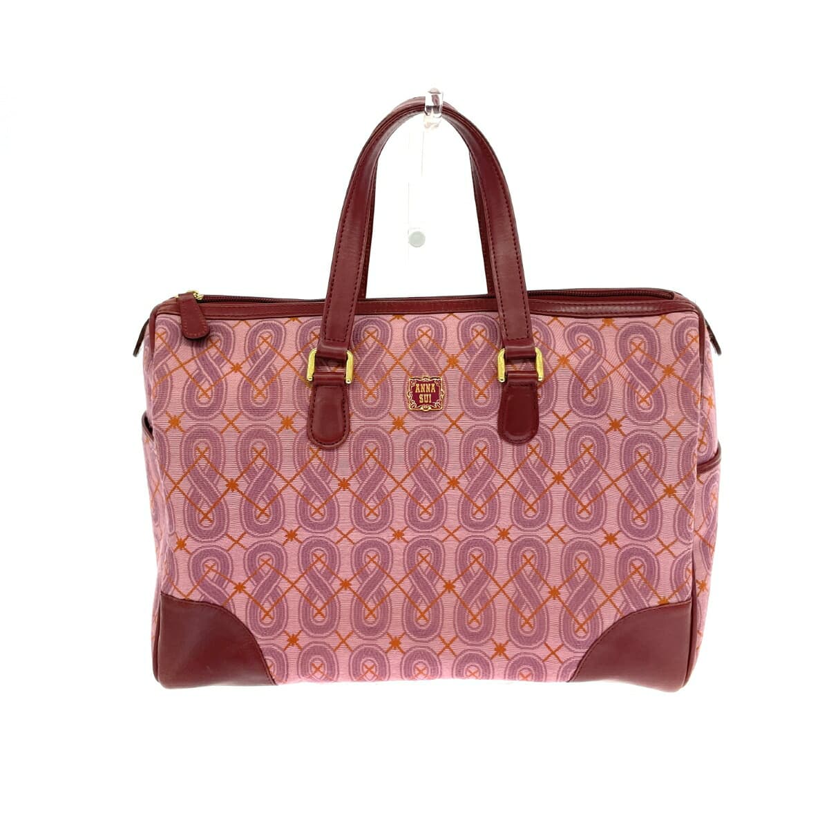 ANNA SUI Boston Bag Jacquard Leather Red/Pink Ladies