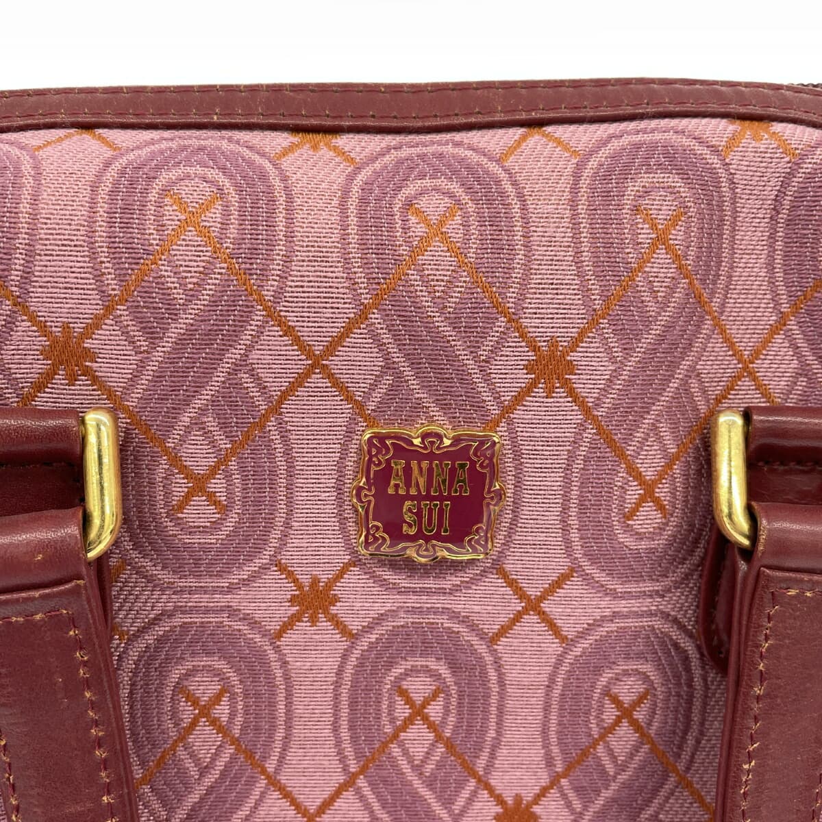 ANNA SUI Boston Bag Jacquard Leather Red/Pink Ladies 7