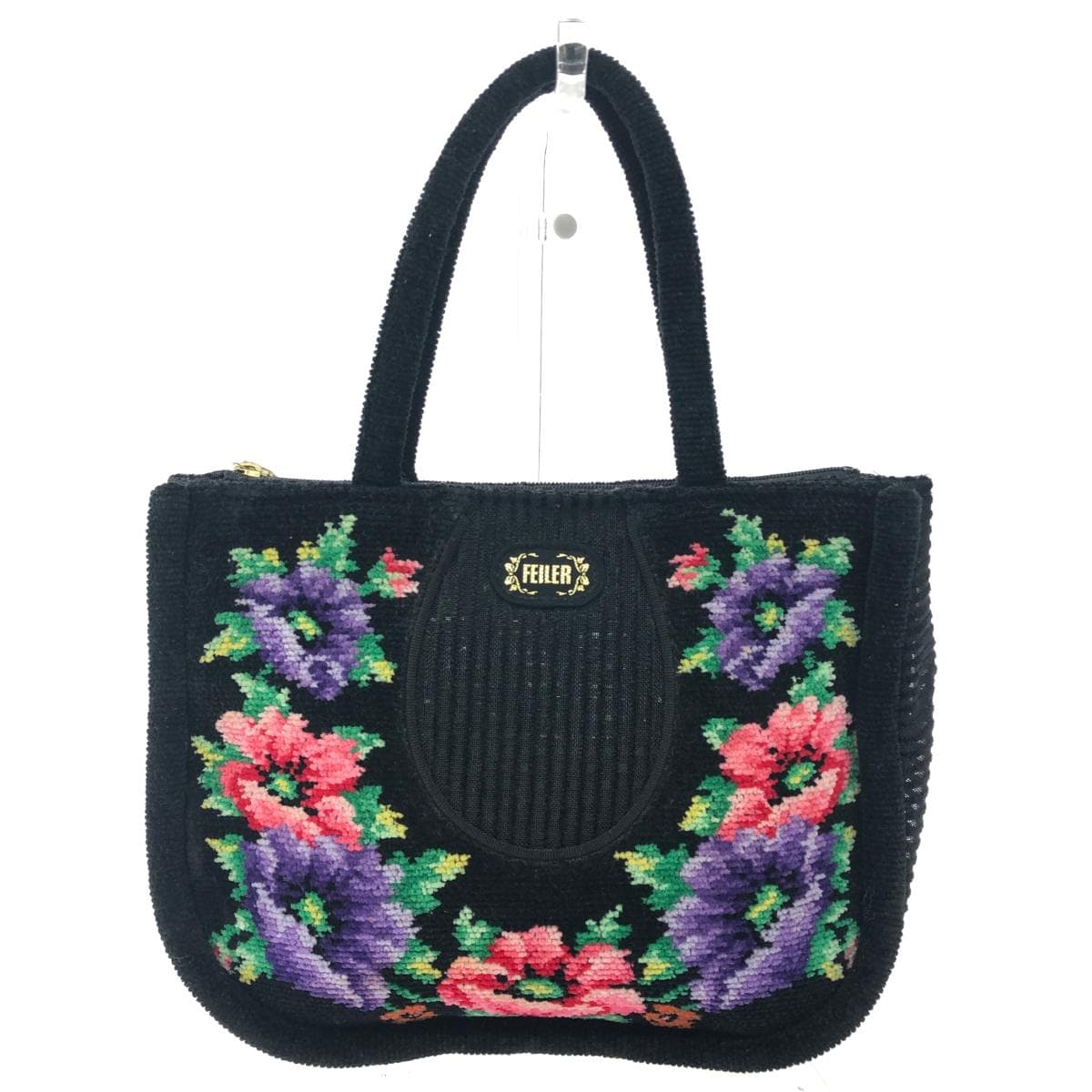 FEILER Tote Bag Poppies / Chenille Weave Black Ladies