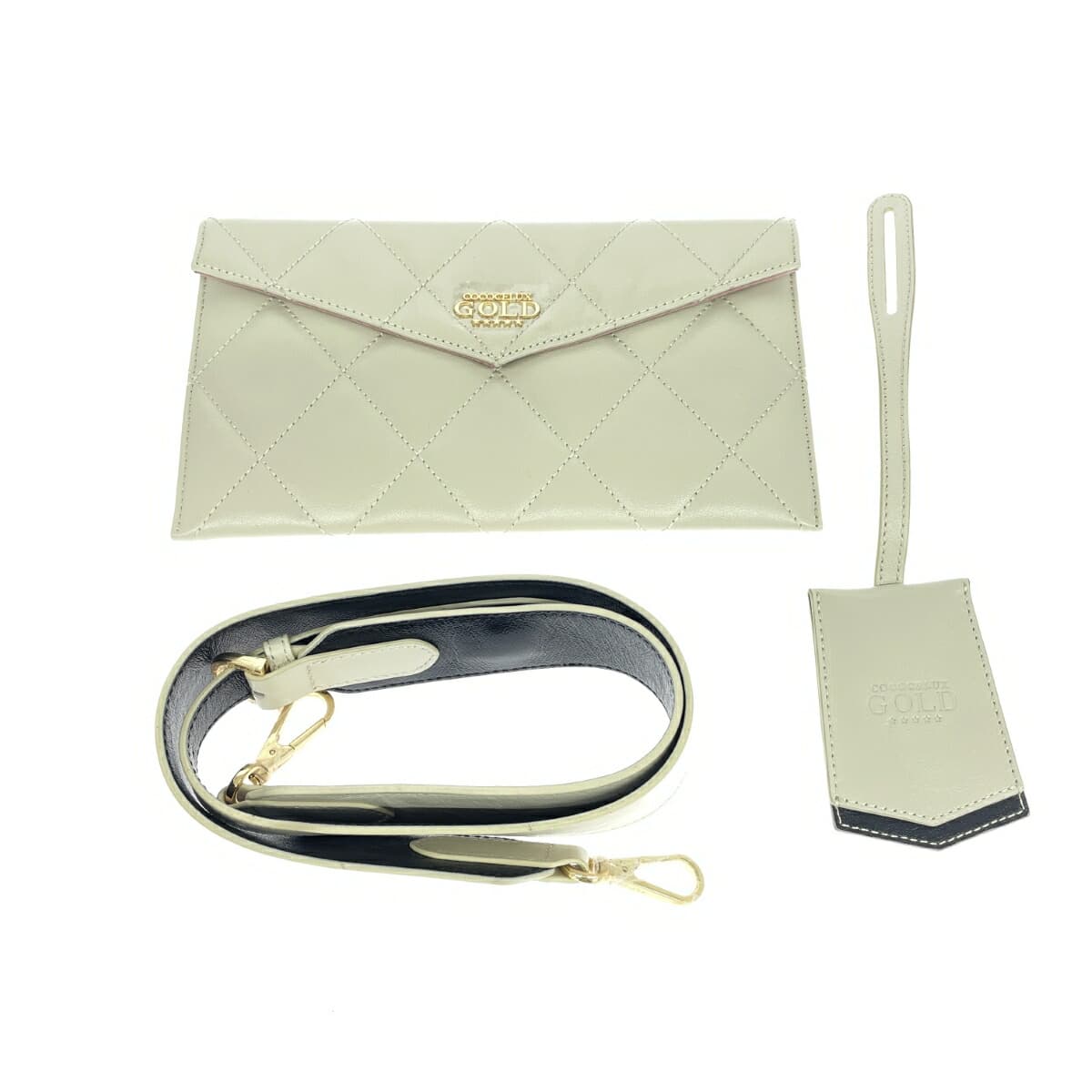 COCOCELUX GOLD 2WAY Boston Bag Good Condition Quilted Diamond Leather Off-White 501AB0341 10