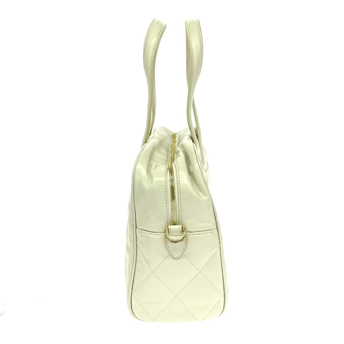 COCOCELUX GOLD 2WAY Boston Bag Good Condition Quilted Diamond Leather Off-White 501AB0341 2