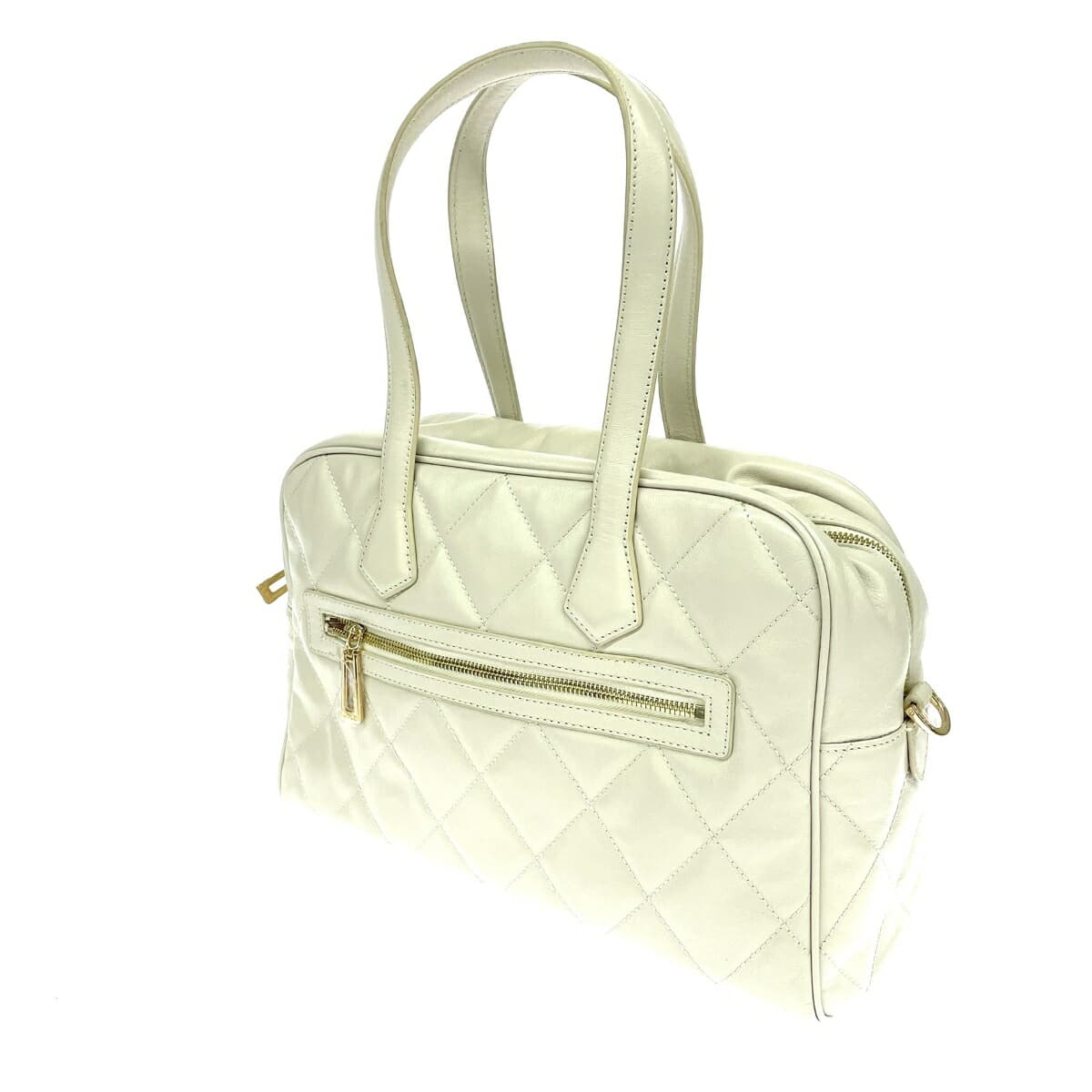 COCOCELUX GOLD 2WAY Boston Bag Good Condition Quilted Diamond Leather Off-White 501AB0341 3