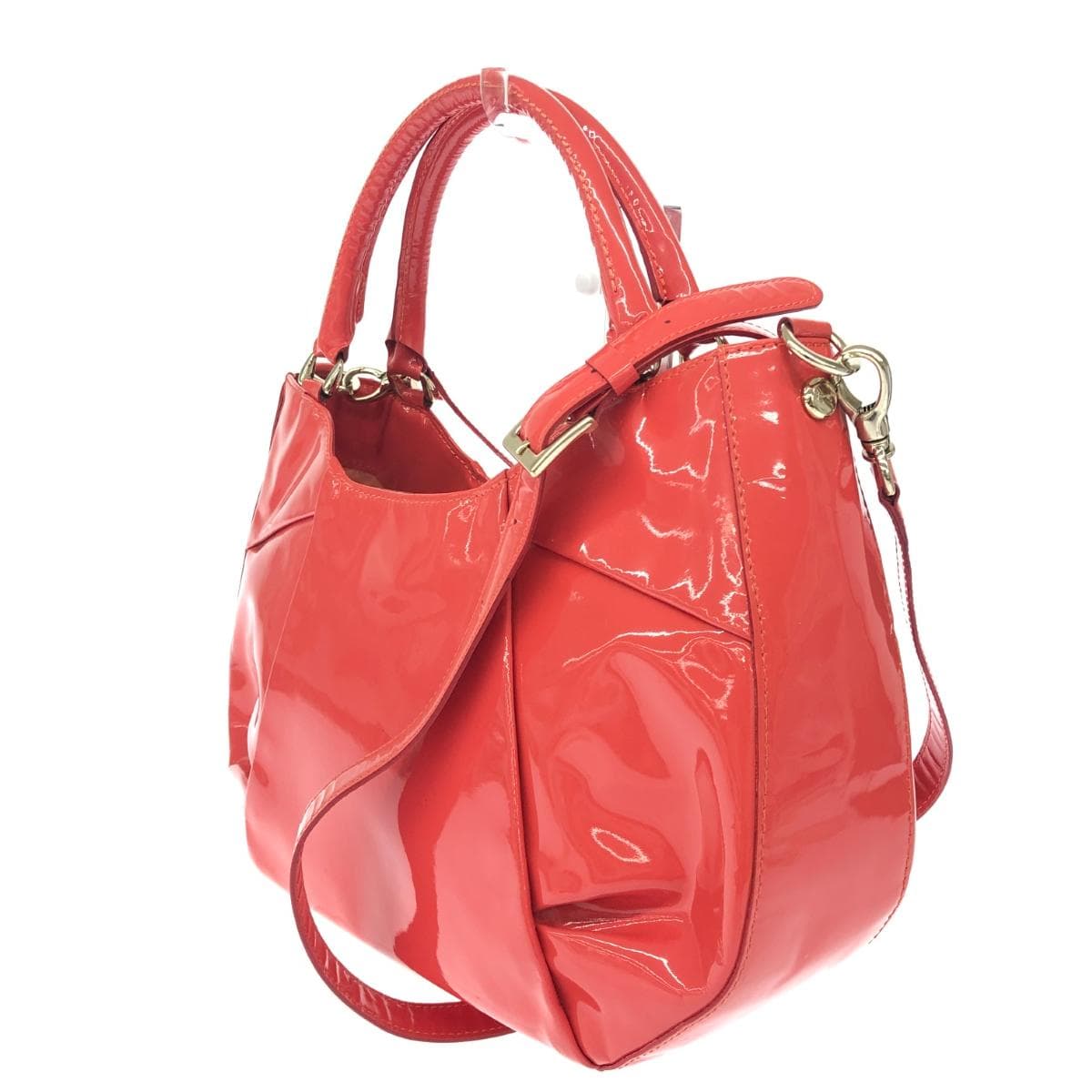 Ginza Kanematsu 2WAY Handbag Enamel Orange Ladies 3