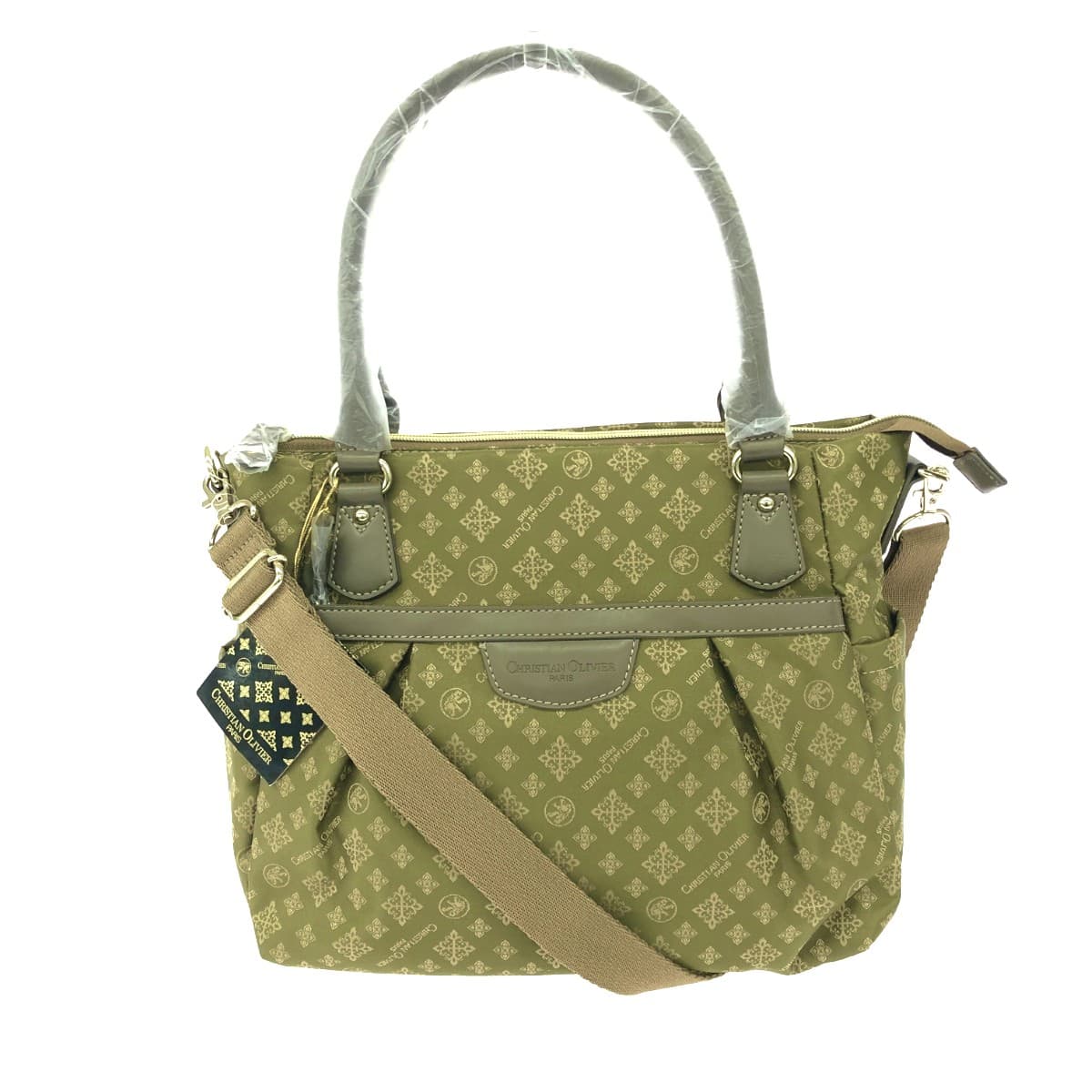 CHRISTIAN OLIVIER 2WAY Tote Bag Like New Monogram Nylon Olive Green Women's